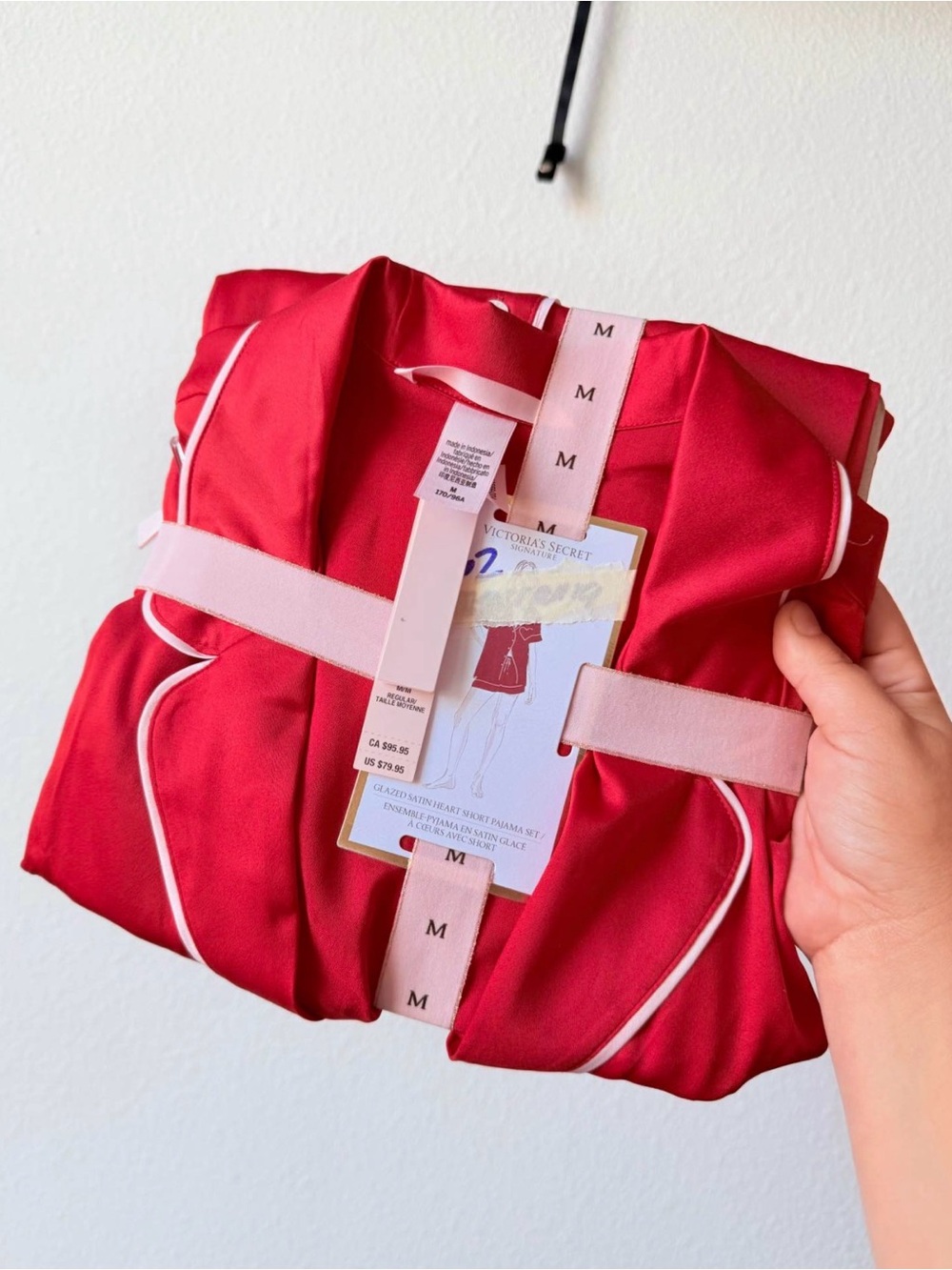 Victoria's Secret Red Satin Pajama Set with White Piping - M